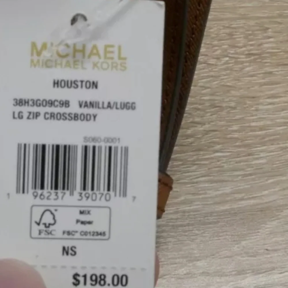 MICHAEL KORS HOUSTON LARGE ZIP CROSSBODY VANILLA / LUGGAGE